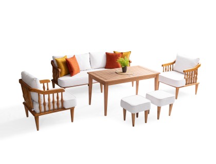 İnci Ahşap Balkon Takımı ( 3+1+1+masa+2puf )